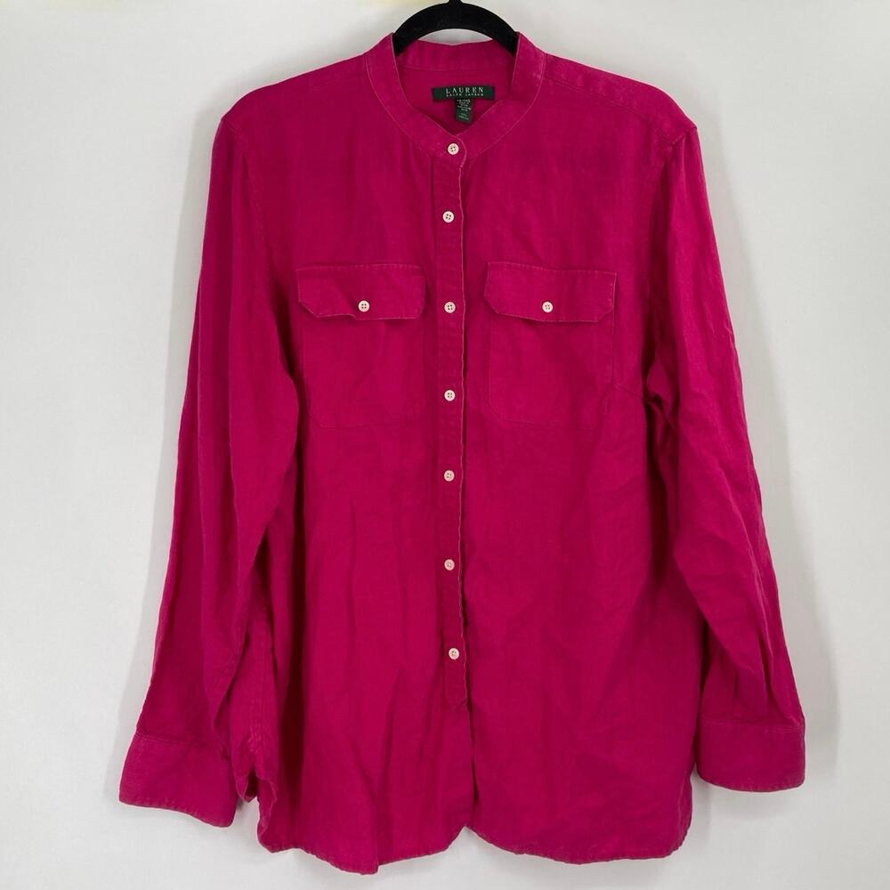 Lauren Ralph Lauren Linen Raspberry Pink Long Sleeve Button Shirt Women’s 1X